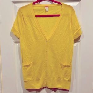 J. Crew yellow cashmere shirt sleeve cardigan